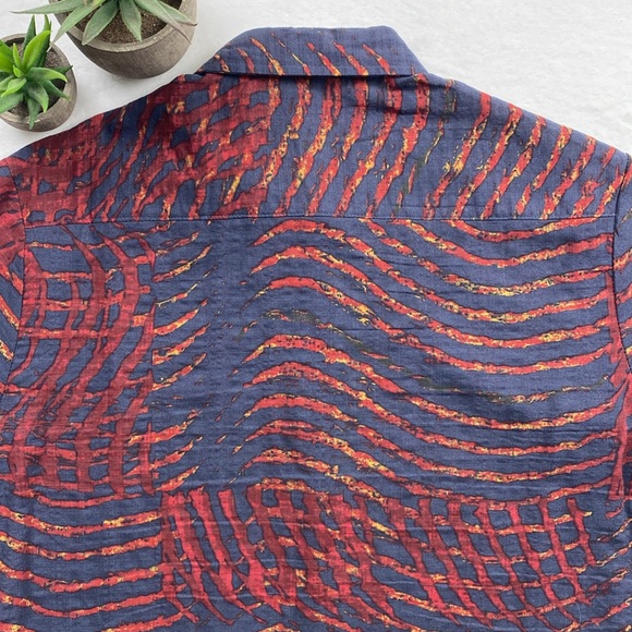 Vatpave Floral/Tropical Cotton/Viscose Short Sleeve Shirt (Red/Blue/Yellow) - Picture 6 of 15